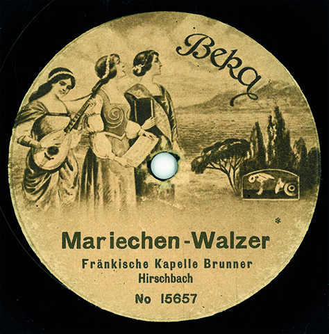 Label einer Schellakplatte, aufgenommen 1913 in Nürnberg