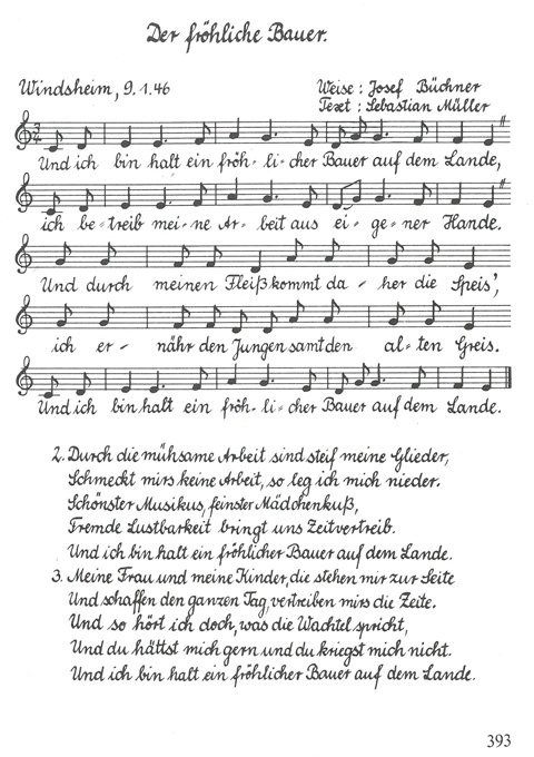 Die fränkischen Lieder aus der Sammlung des Albert Brosch, S. 393, Handschrift Franz Richl