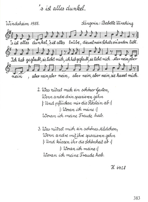 Die fränkischen Lieder aus der Sammlung des Albert Brosch, S. 383, Handschrift Franz Richl