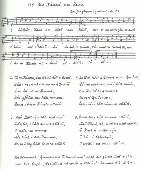 Der Liederschatz des Egerlandes, Band 1, Abschrift Walpurga Fischer, Nr. 149