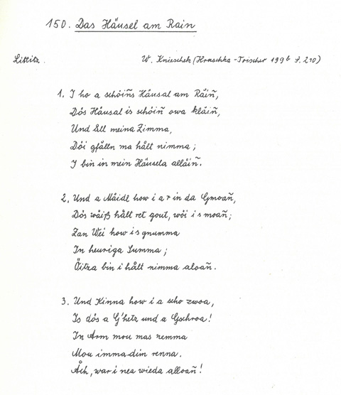 Der Liederschatz des Egerlandes, Band 1, Abschrift Walpurga Fischer, Nr. 150