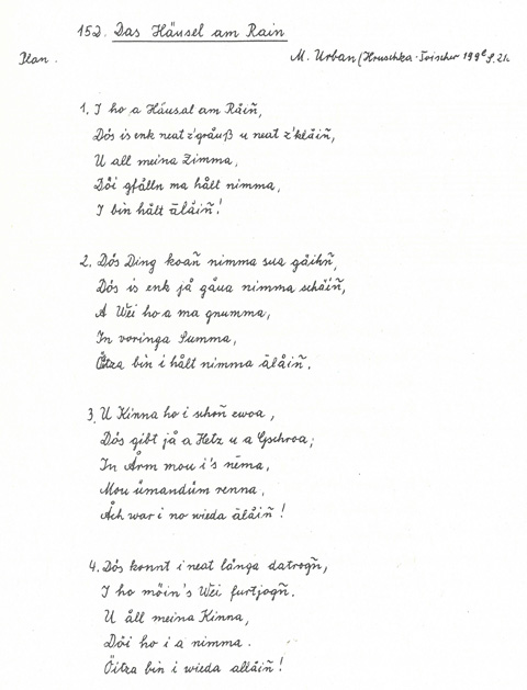 Der Liederschatz des Egerlandes, Band 1, Abschrift Walpurga Fischer, Nr. 152