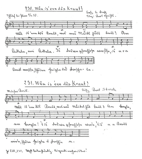 Der Liederschatz des Egerlandes, Band 1, Originalhandschrift Albert Brosch, Nr. 230 und Nr. 231