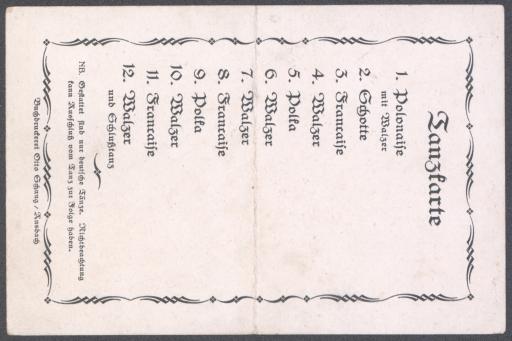 [Einladungskarte Ball Turnverein 1860 Ansbach. Tanzkarte, 1920]