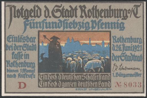 [Notgeld 1921, 75 Pfennig, Rothenburg ob der Tauber, Rothenburger Schäfertanz]