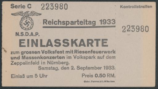 [Einlasskarte Reichsparteitag 1933, Nürnberg]