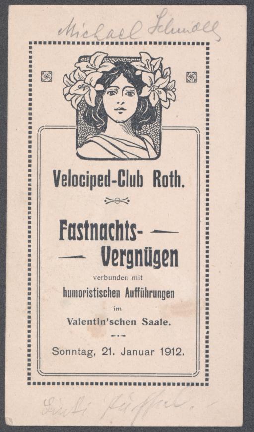 [Velociped-Club Roth, Fastnachts-Vergnügen 1912, Fragment]