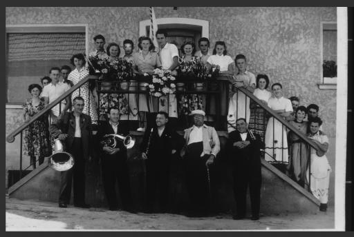 [Kapelle Fraunholz, Speichersdorf, Mitte 1950er Jahre. Josef Fürst, Karl Erhard, Johann Fraunholz, Fritz Hirschmann, Toni Balk]