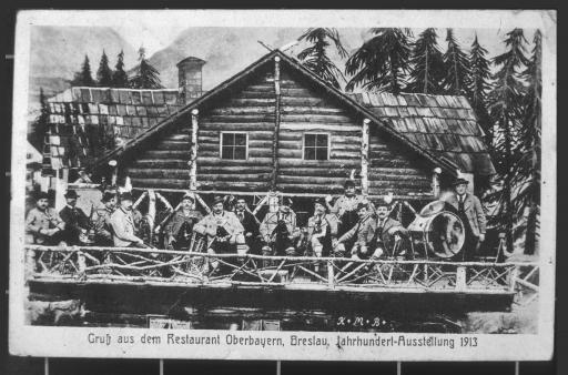 [Gruß aus dem Restaurant Oberbayern in Breslau, Jahrhundertausstellung 1913]