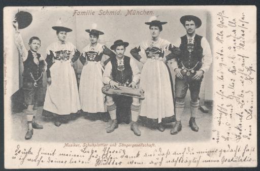 Familie Schmid, München. / Musiker, Schuhplattler und Sängergesellschaft.