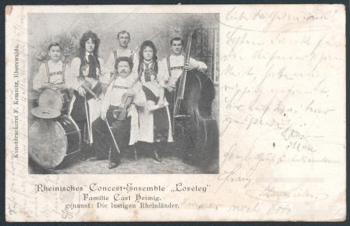 Rheinisches Concert-Ensemble [Konzertensemble] „Loreley“ / Familie Carl Heimig. / genannt: Die lustigen Rheinländer.