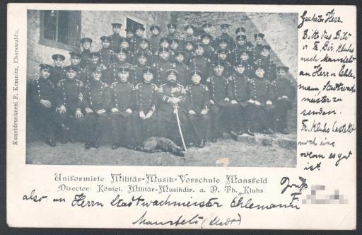 Uniformirte Militär-Musik-Vorschule Mansfeld / Director Königl. Militär-Musikdir. a. D. Th. - Kluhs [Uniformierte Militär-Musik-Vorschule Mansfeld]